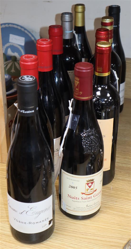 Eleven bottles of French red wines, mixed,
